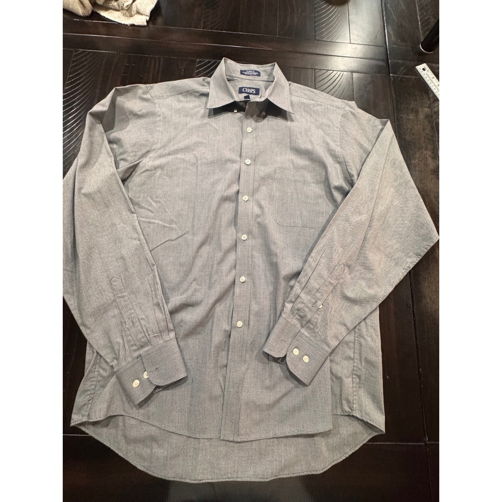 Chaps Mens Gray  Wrinkle Free Classic Fit Button Down Shirt 16.5 36-37